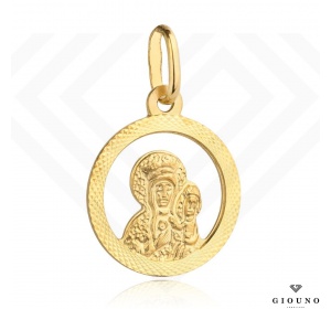 Medalik złoty 585 Matka Boska okrągły diamentowany