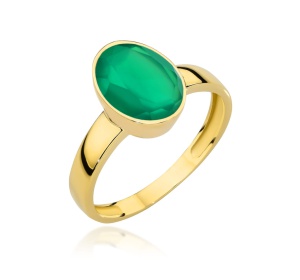 Pierścionek złoty z zielonym kamieniem agat